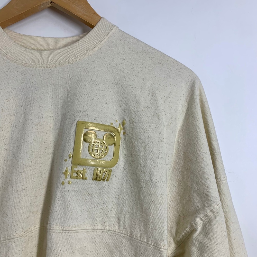 Disney World Spirit Jersey Cream Speckled Mickey Mouse Castle Long Sleeve Womens - Picture 4 of 15